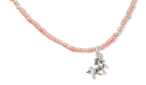 Child's Pink Seed Bead Bracelet with Unicorn