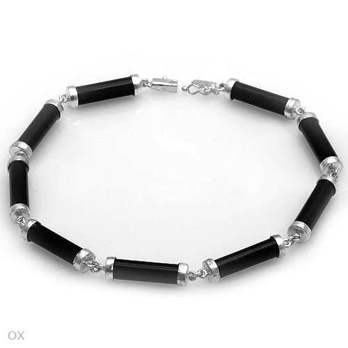 Black Jade & Sterling Silver Bracelet