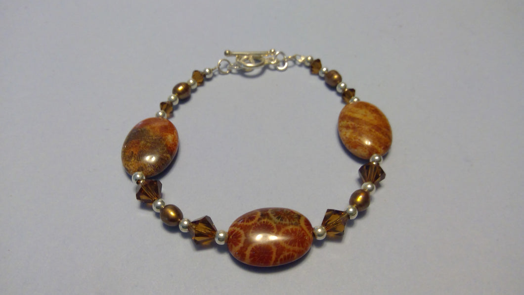 Fossil Coral, Crystal & Pearl Bracelet