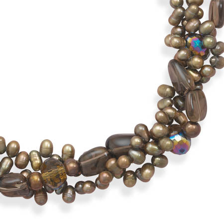 Chocolate Pearl, Smoky Quartz & Crystal Necklace
