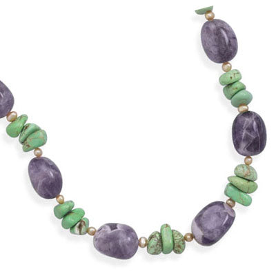 Amethyst, Magnesite & Tan Pearl Necklace