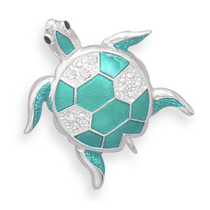 Swarovski Crystal & Green Enamel Turtle Pin