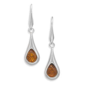 Amber Pear-shaped Sterling Silver Leverback Earrings