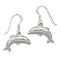 Polished Sterling Silver 3D Dolphin Earrings