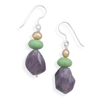 Amethyst, Magnesite & Tan Pearl French Wire Earrings