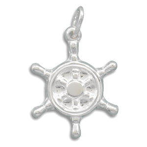 Polished Silver Ship's Wheel Charm