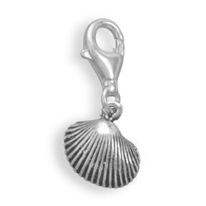 Oxidized Silver Clam Shell Charm w/ Lobster Clasp