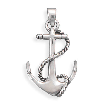 Oxidized Silver Anchor with Rope Pendant