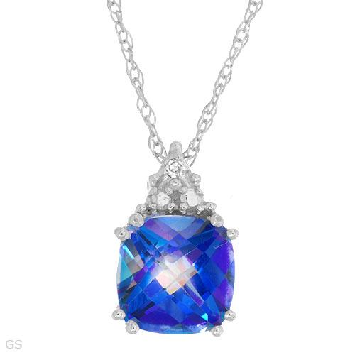 Blue Fire Mystic Topaz Pendant on 10K White Gold Necklace