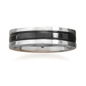 Men's Stainless Steel Black Center Band