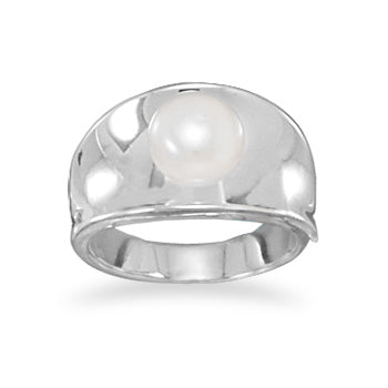Silver Concave Band with White Pearl Ring
