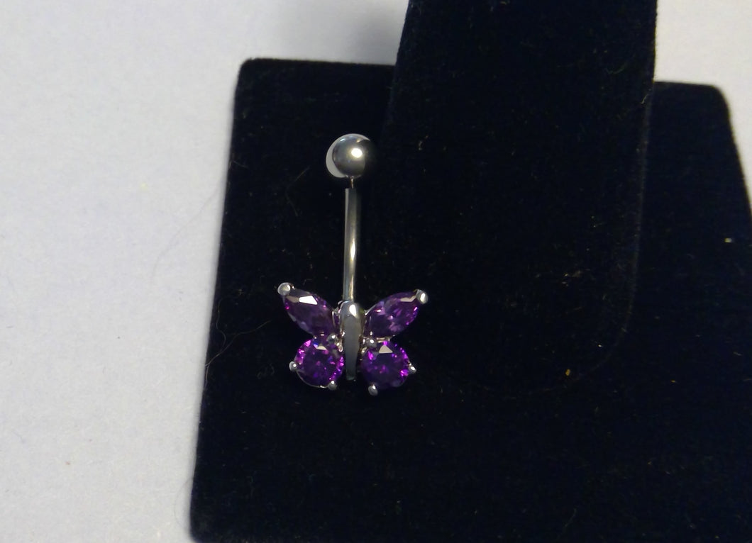 Purple Butterfly CZ Navel Ring