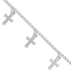 Sterling Silver 8 Cross Charms Anklet