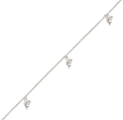 Sterling Silver 5 Dolphin CZ Anklet