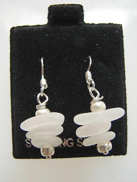 Icy White 3 Stack Sea Glass Earrings