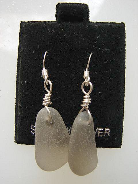 Smokey Gray Sea Glass Dangle Earrings