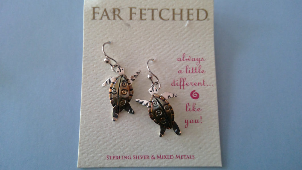 Turtle Swirl Silver, Copper & Brass Earrings