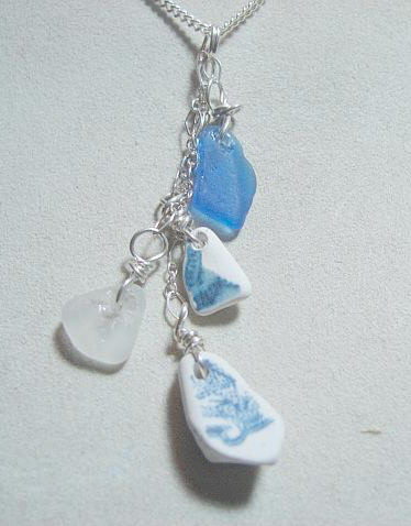 Blue & White Sea Glass Drop Necklace