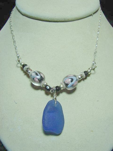 Cobalt Blue Sea Glass Necklace with Beads