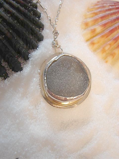 Light Gray Sea Glass Pendant in Silver Bezel