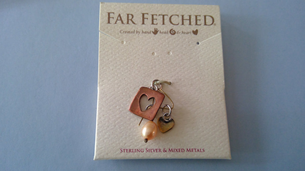 Cut Out Heart of Brass/Copper with Pearl Pendant