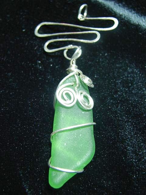 Emerald Green Sea Glass Pendant with Wrap