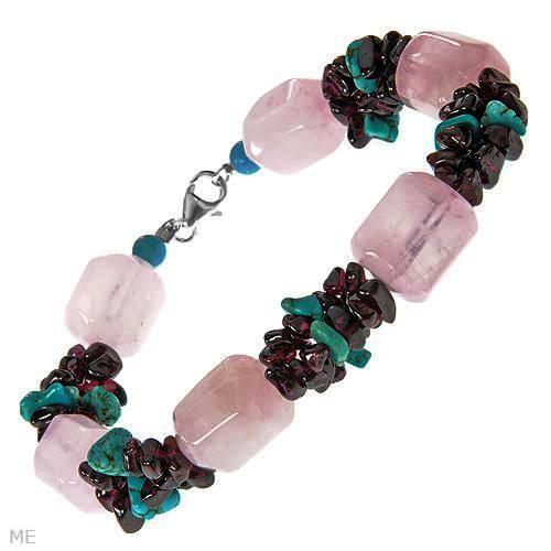 Freeform Polished Quartz, Garnet & Turquoise Bracelet