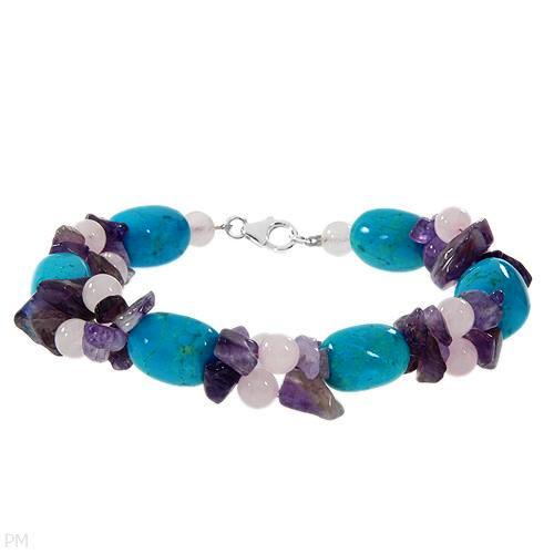 Freeform Polished Quartz, Amethyst & Turquoise Bracelet