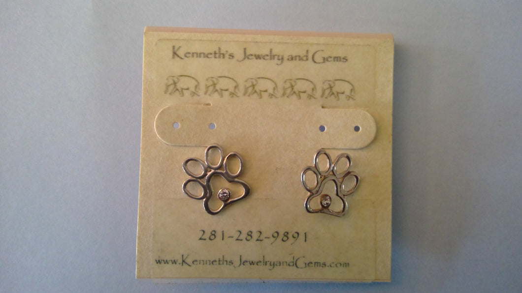 Paw Print Outline Post Earrings with CZ Accent