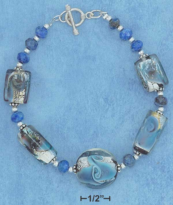 Blue Foil Glass Beads, Lapis and Crystal Bracelet