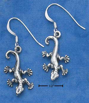 Antiqued Silver Crawling Gecko Earrings