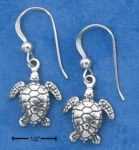 Antiqued Silver Mini Swimming Turtles Earrings