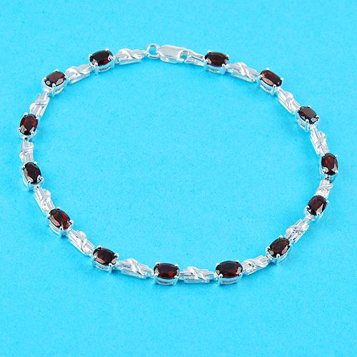 Oval Garnet & Sterling Silver Bracelet