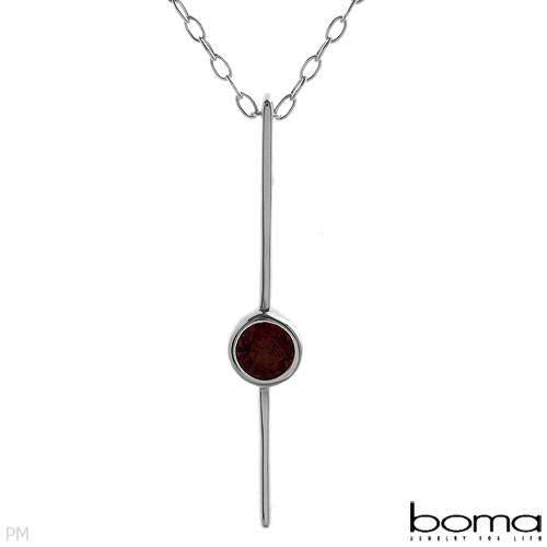 Round Garnet Solitaire Sterling Silver Necklace
