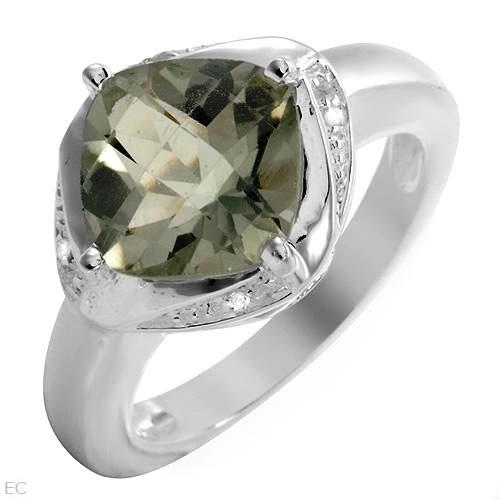 Checkerboard Cut Green Amethyst Sterling Silver Ring