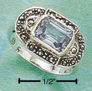 Marcasite & Rectangular Blue Topaz Ring