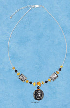 Load image into Gallery viewer, Black &amp; Gold Foil Glass Beads, Amber &amp; Crystals Necklace
