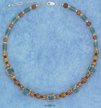 Load image into Gallery viewer, Blue Glass Beads, Wood &amp; Austrian Crystals Necklace
