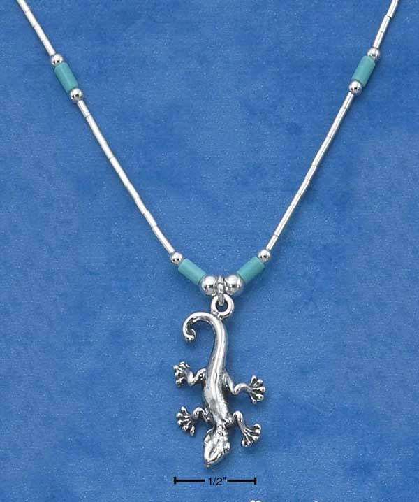 Gecko Necklace with Turquoise Heishi Beads