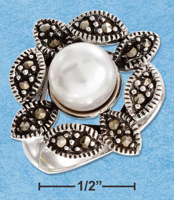 Marcasite Framed Fresh Water Pearl Ring