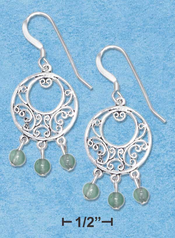 Aventurine Bead Dangles on Filigree Circle Earrings