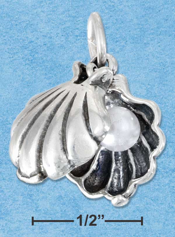 Moveable Oyster Shell Charm w/ Faux Pearl