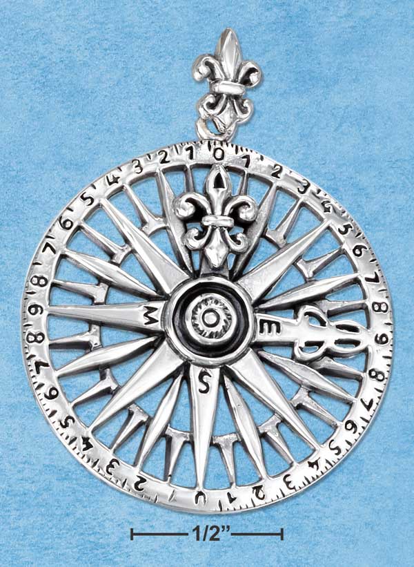 Antiqued Silver Fluer-de-Lis Compass Pendant