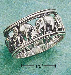 Sterling Silver Multiple Elephants Ring